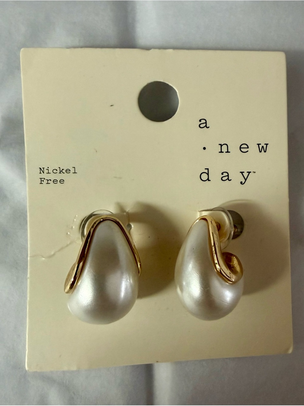 a new day Gold Trim Faux Pearl Stud Earrings